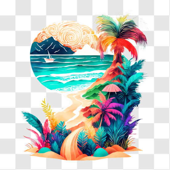 Download Tropical Beach Scene with Palm Trees and Ocean in the ...