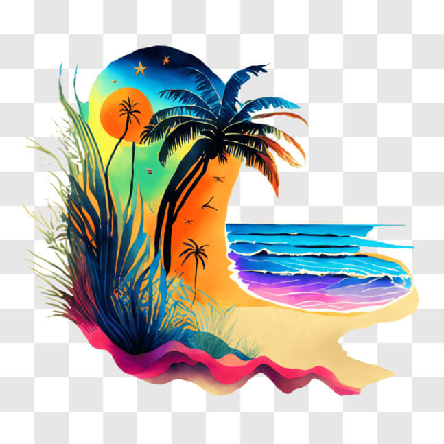 Download Tropical Beach Landscape with Abstract Painting PNG Online ...