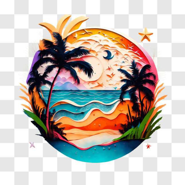 Download Starry Tropical Beach Scene with Palm Trees and Ocean PNG ...