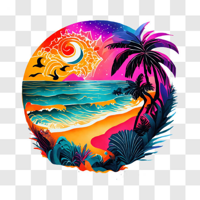 Download Vibrant Beach Scene with Abstract Artwork PNG Online ...