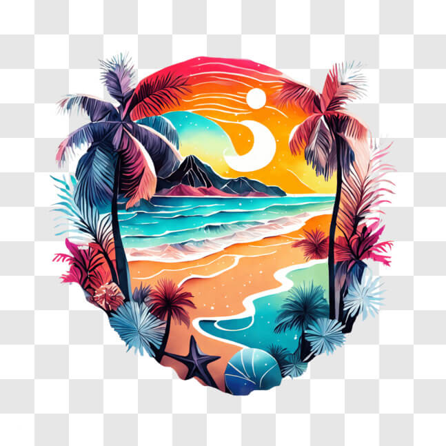 Download Gorgeous Sunset on a Tropical Beach PNG Online - Creative Fabrica