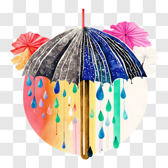 Download Colorful Drawing Of Umbrellas With Raindrops Pngs Online