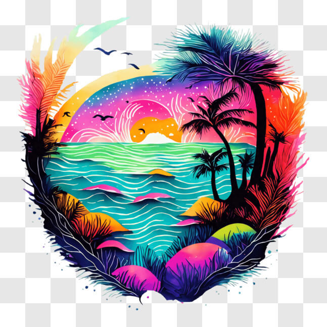 Download Inspiring Tropical Sunset Painting PNG Online - Creative Fabrica