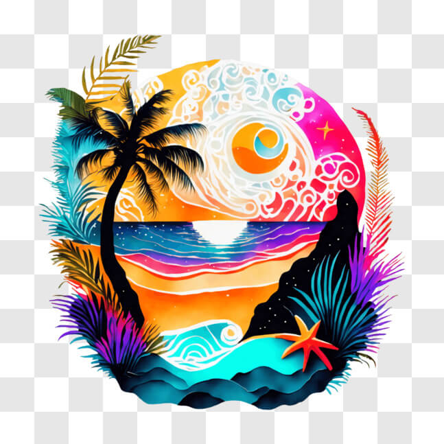 Download Tropical Beach Scene with Palm Trees and Ocean PNG Online ...