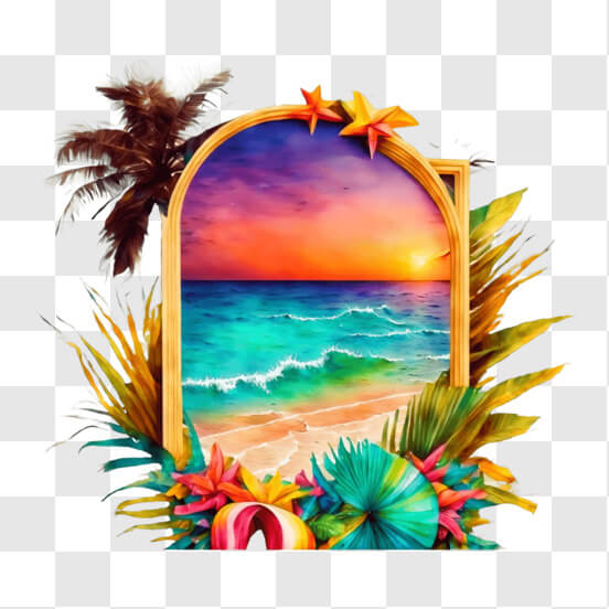 Download Tropical Beach Scene with Colorful Flowers and Palm Trees PNGs ...