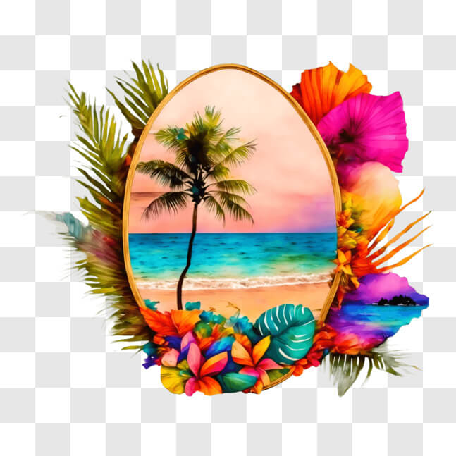 Download Tropical Beach Scene with Colorful Flowers and Palm Trees PNGs ...