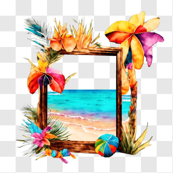 Download Round Floral Frame with Beach Image and Palm Trees PNGs Online ...