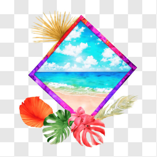 Download Tropical Beach Scene with Colorful Flowers and Palm Trees PNGs ...