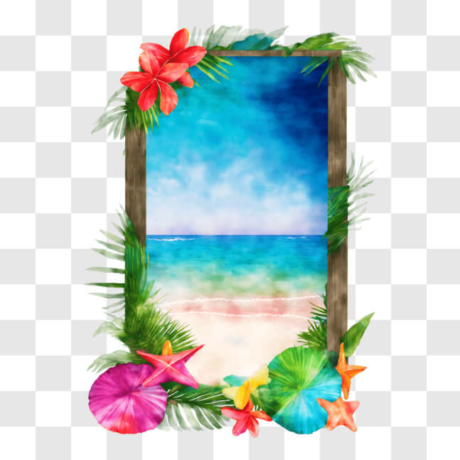 Download Tropical Beach Frame with Seashells and Flowers PNGs Online ...