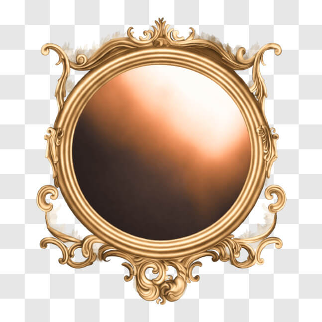Download Ornate Gold Frame with Circular Mirror for Decorative Use PNG ...