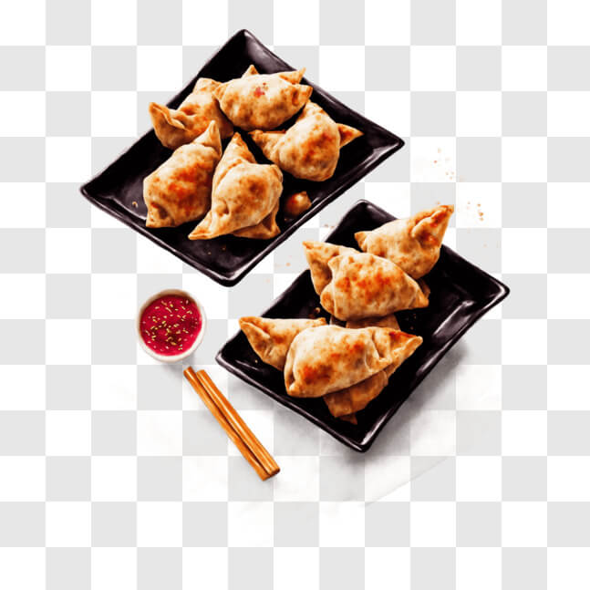 Download Authentic Asian Dumplings with Sauce and Chopsticks PNG Online ...