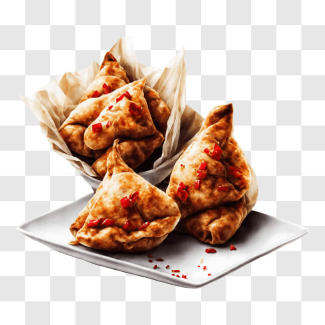Download Delicious Triangle-Shaped Pastries with Red Pepper Sauce PNG ...