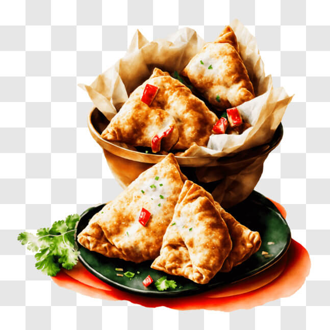Download Delicious Fried Empanadas Served with Fresh Herbs PNG Online ...