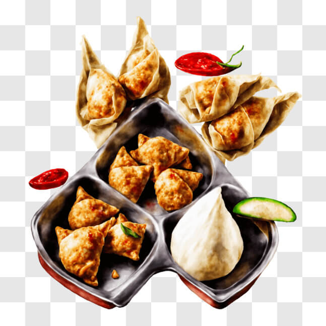 Download Delicious Assorted Asian Food Tray with Dumplings and ...