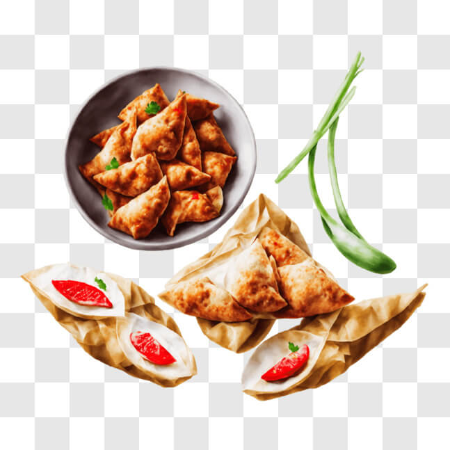 Download Assorted Dumplings with Fresh Vegetables and Condiments PNG ...