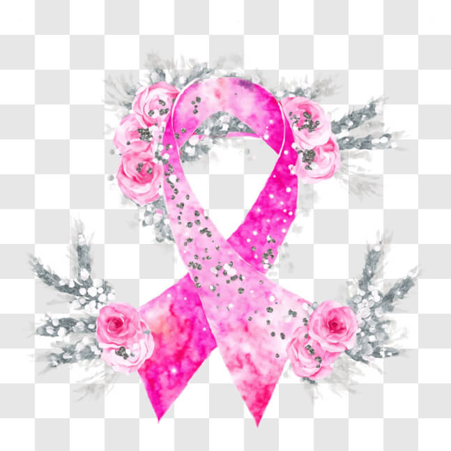 Download Breast Cancer Awareness Pink Ribbon with Roses and Flowers ...