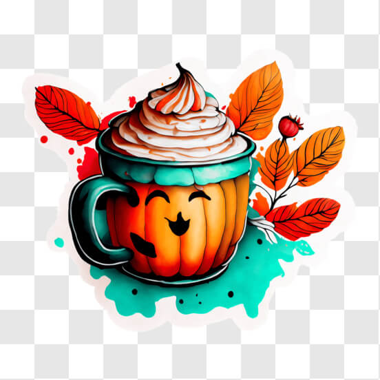 Autumn-themed Pumpkin Mug with Whipped Cream and Leaves Patterns Autumn-themed Pumpkin Mug with Whipped Cream and Leaves Patterns thumbnail