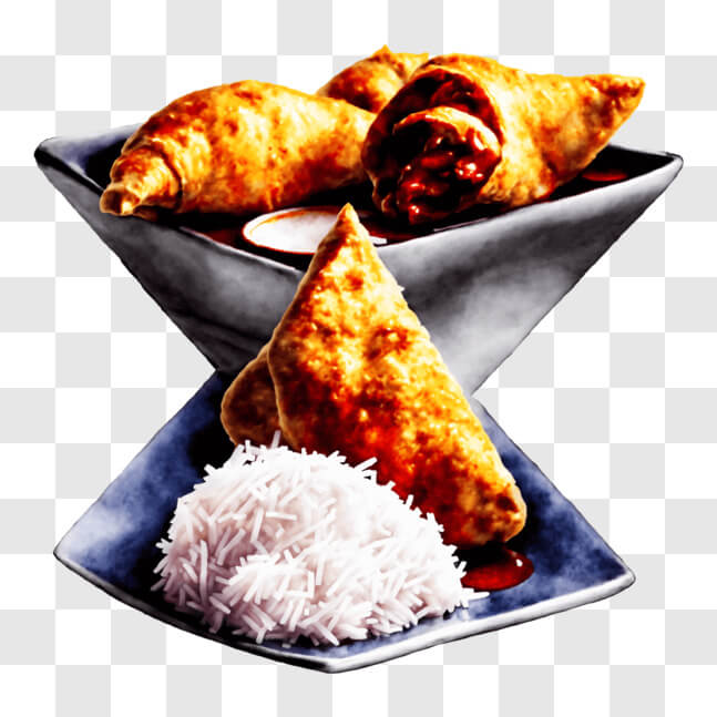 Download Tasty Rice and Fried Dumplings with Ketchup PNG Online ...
