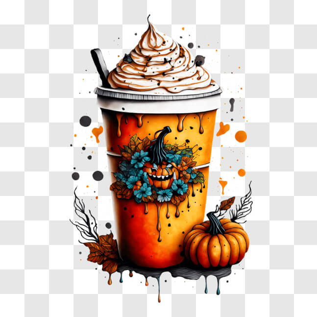 Download Pumpkin Spice Latte with Whipped Cream and Orange Syrup PNGs ...