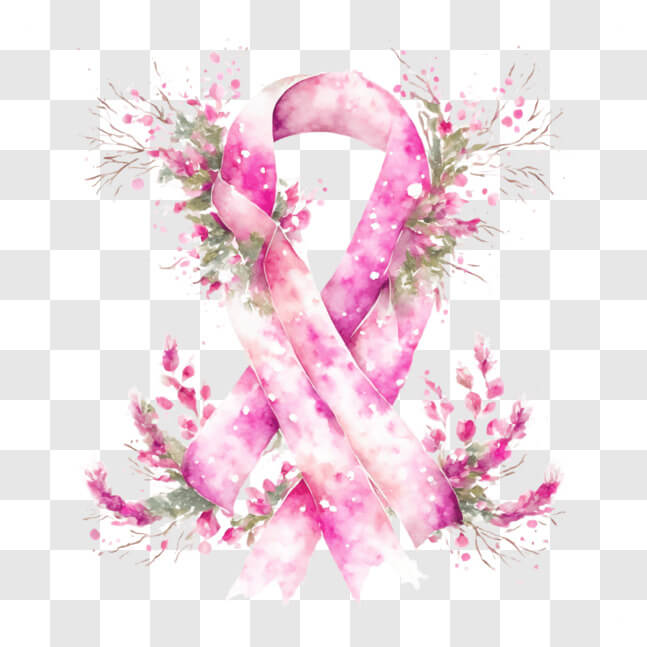 Download Breast Cancer Awareness Pink Ribbon with Flowers and Leaves ...