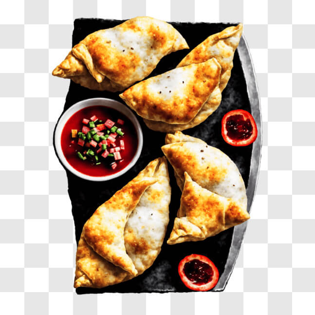 Download Vibrant Empanadas and Dipping Sauces on a Tray PNG Online ...
