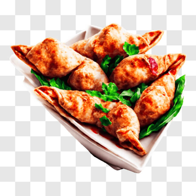 Download Delicious Dumplings with Fresh Herbs PNG Online - Creative Fabrica