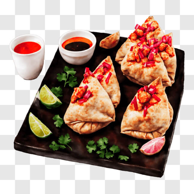 Download Delicious Empanadas on Black Tray with Dipping Sauce and Lime ...
