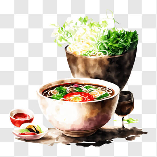 Descarga Delicioso Cuenco de Fideos Ramen con Verduras y Pollo PNG En Línea  - Creative Fabrica