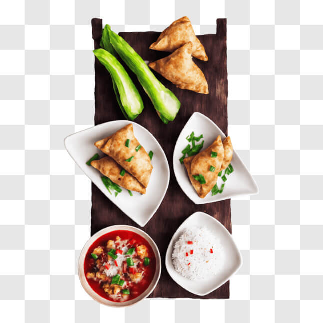 Download Tasty Assortment of Asian Cuisine on Wooden Tray PNG Online ...