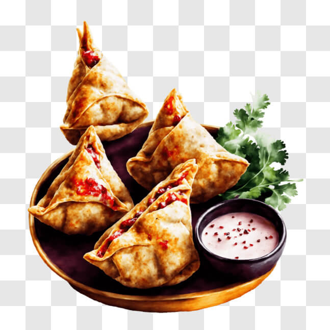 Download Samosas with Dipping Sauce - Mexican Culinary Delight PNG ...
