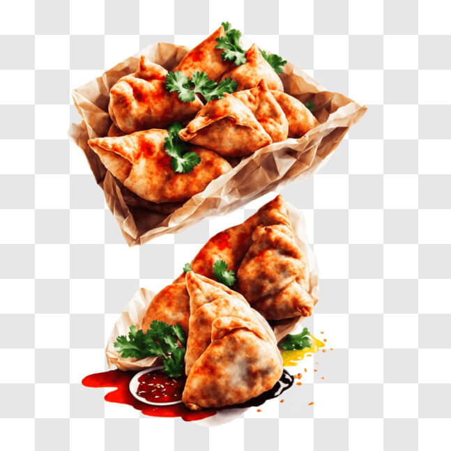 Download Delicious Traditional Indian Samosas with Sauce PNG Online ...