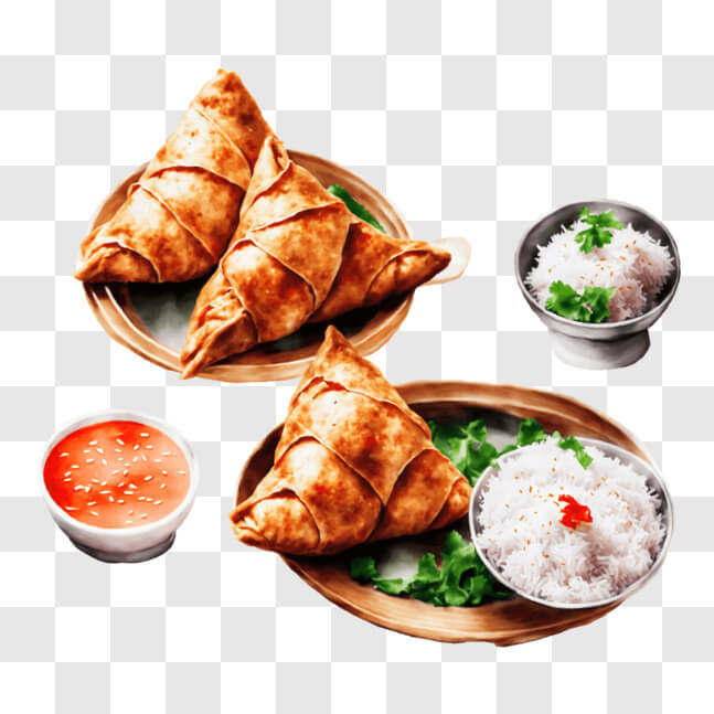 Download Delicious Asian Cuisine - Rice and Dipping Sauce PNG Online ...