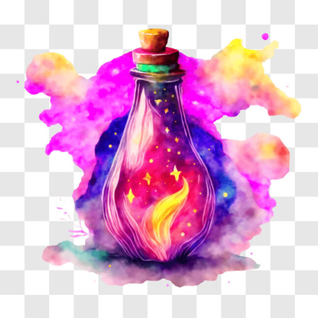 Download Magical Empty Glass Bottle with Fire Inside Watercolor