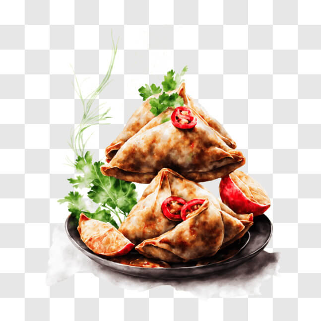 Download Delicious Stack of Samosas with Herbs and Spices PNG Online ...