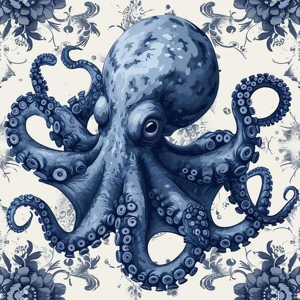 Download Blue Octopus on Ornate Floral Pattern Patterns Online ...