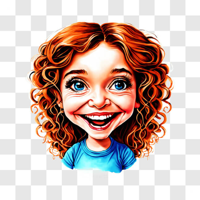Download Smiling Caricature of a Happy Young Woman with Curly Red Hair ...