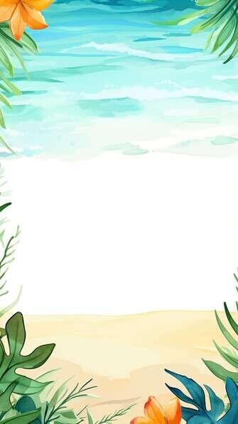 baixe-moldura-de-praia-em-aquarela-com-flores-laranjas-e-folhas-verdes