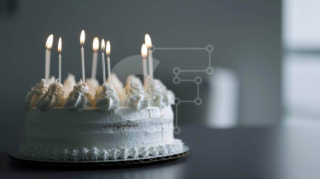 Elegant White Birthday Cake with Lit Candles stock photo | Creative Fabrica