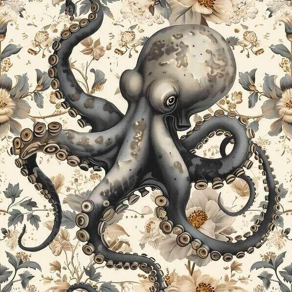 Download Octopus on Floral Pattern Patterns Online - Creative Fabrica