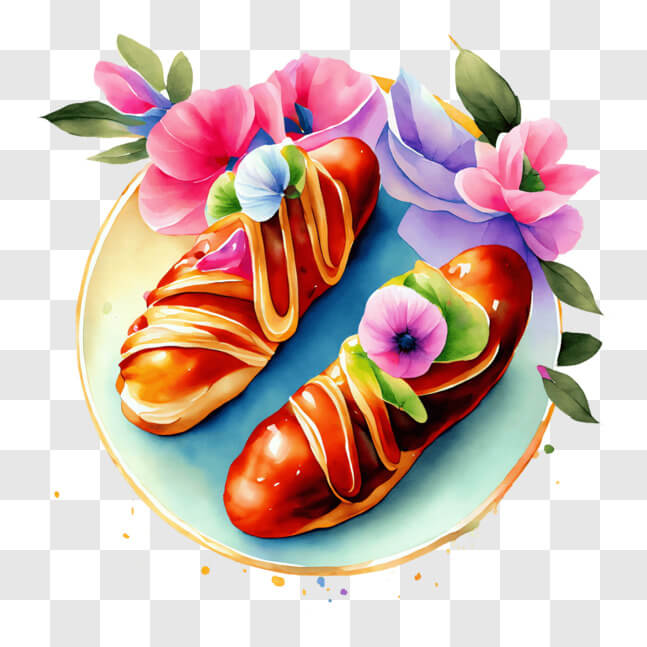 Download Gourmet Hot Dogs with Floral Decor PNG Online - Creative Fabrica