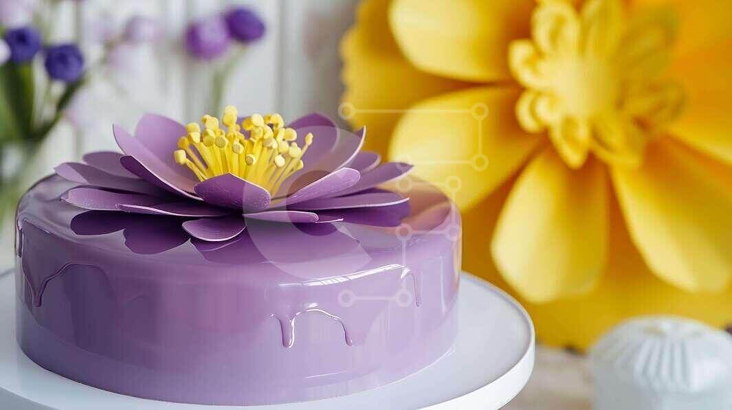 Elegant Purple Cake with Floral Decor stock photo | Creative Fabrica