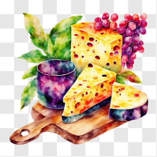 Cheese and Fruit Watercolor Painting with Wine Glass Patterns Cheese and Fruit Watercolor Painting with Wine Glass Patterns thumbnail