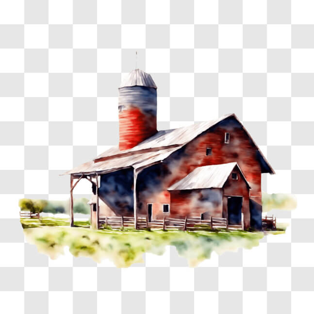 Download Watercolor painting of an old red barn in the countryside PNGs ...