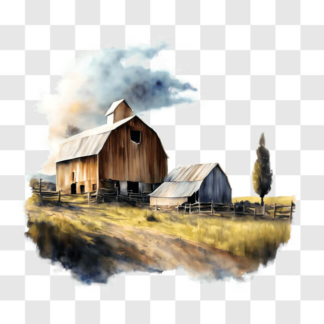 Download Watercolor Painting of an Old Barn in the Countryside PNGs ...