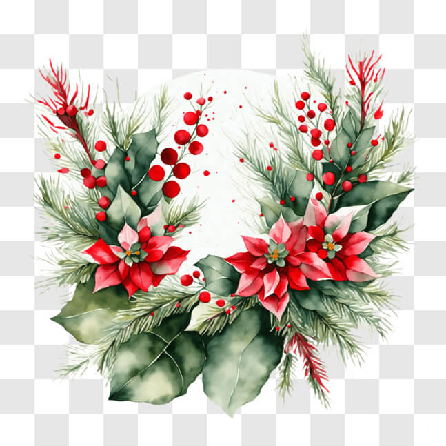 Download Christmas Wreath with Red Poinsettia Flowers and Green Berries ...