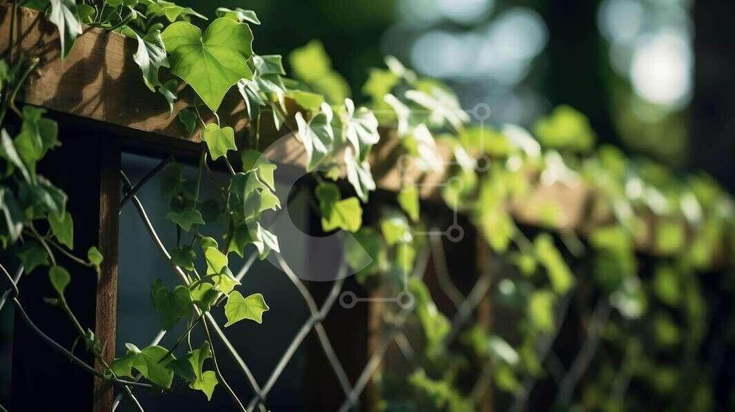 Rustic Wooden Fence Covered in Lush Green Ivy Vines stock photo ...