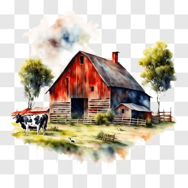 Download Watercolor Painting of Old Barn with Grazing Cows PNGs Online ...