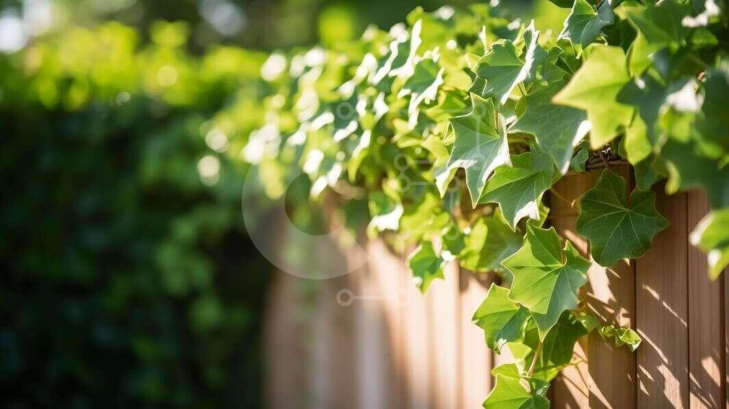 Green Ivy on Wooden Fence stock photo | Creative Fabrica