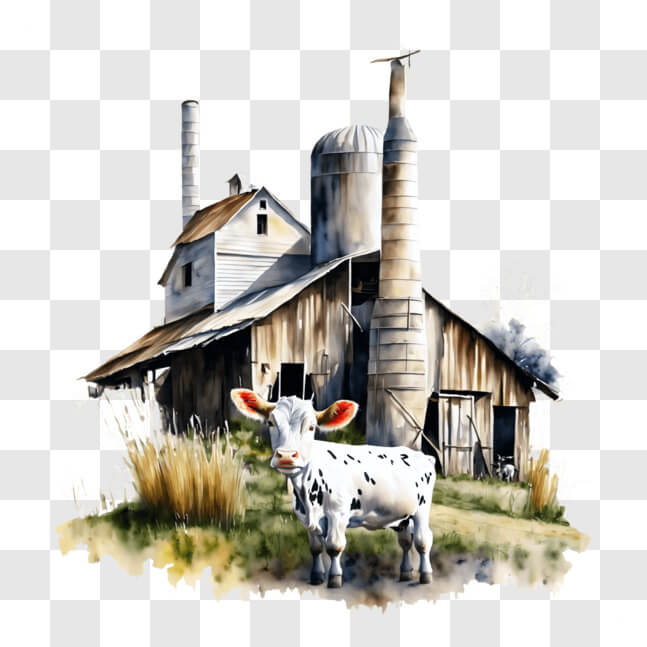 Download Cow standing in front of old barn and silo PNGs Online ...