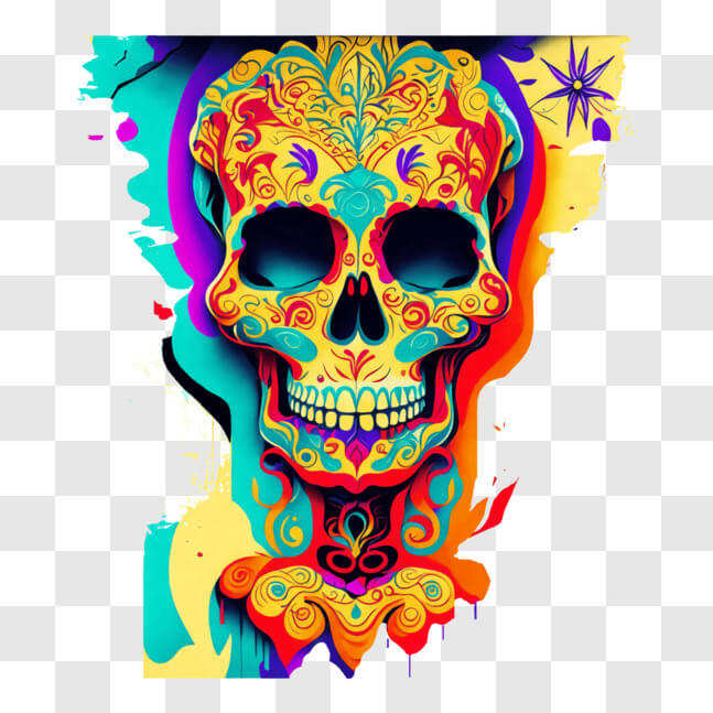Vibrant Sugar Skull Artwork for Dia de los Muertos and Celebrations PNG